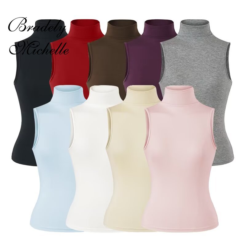 Tank Top Ribbed - Women Sleeveless Turtleneck Tank Top Slim