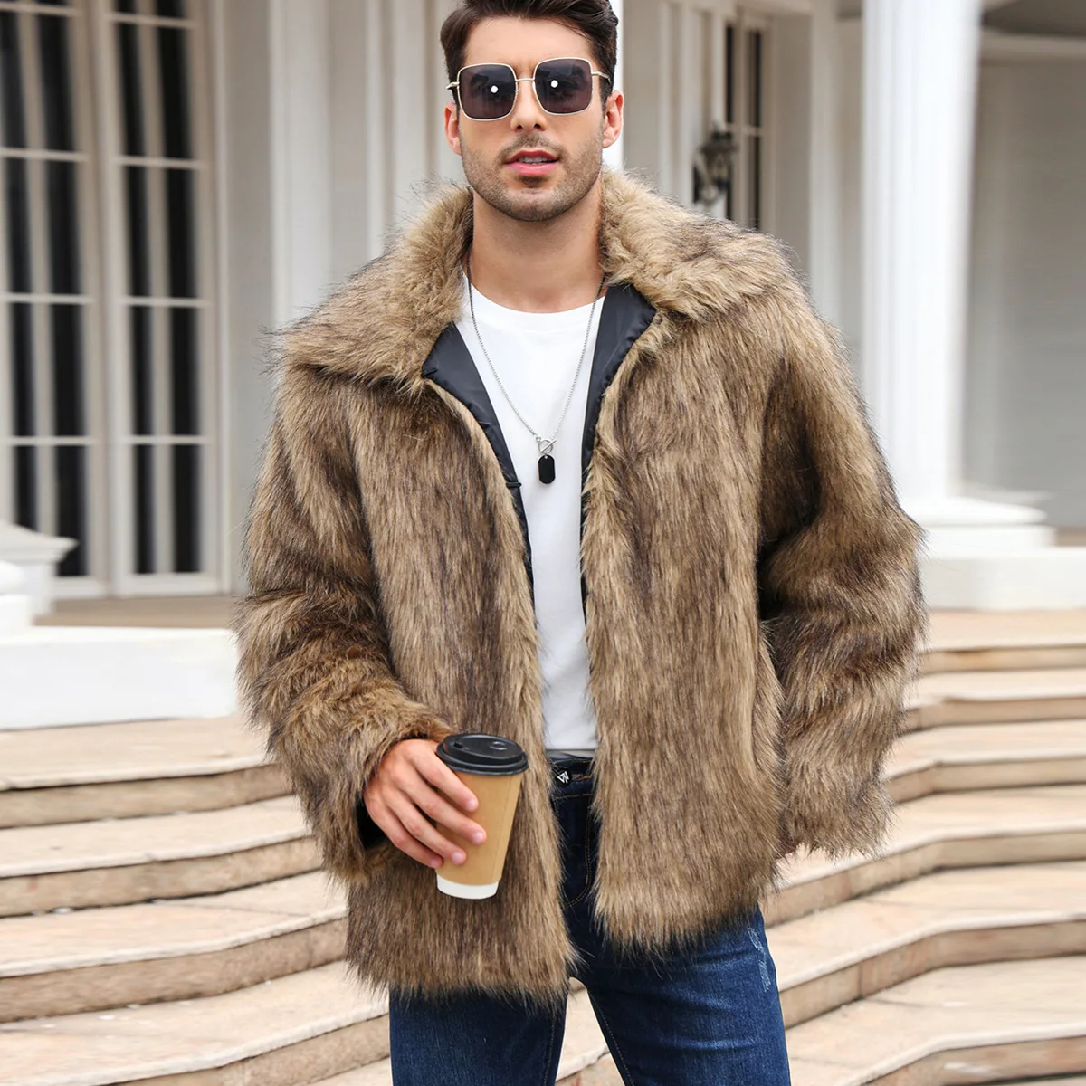 Men Faux Fox Fur Jacket Coat W - Thermal Long John review and price